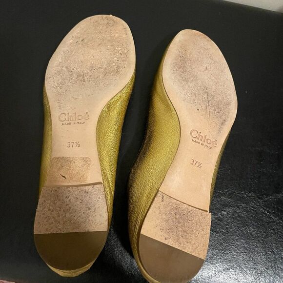 Authentic Chloe Lambskin Leather Ballet Flat, Metallic Gold - Picture 4 of 7